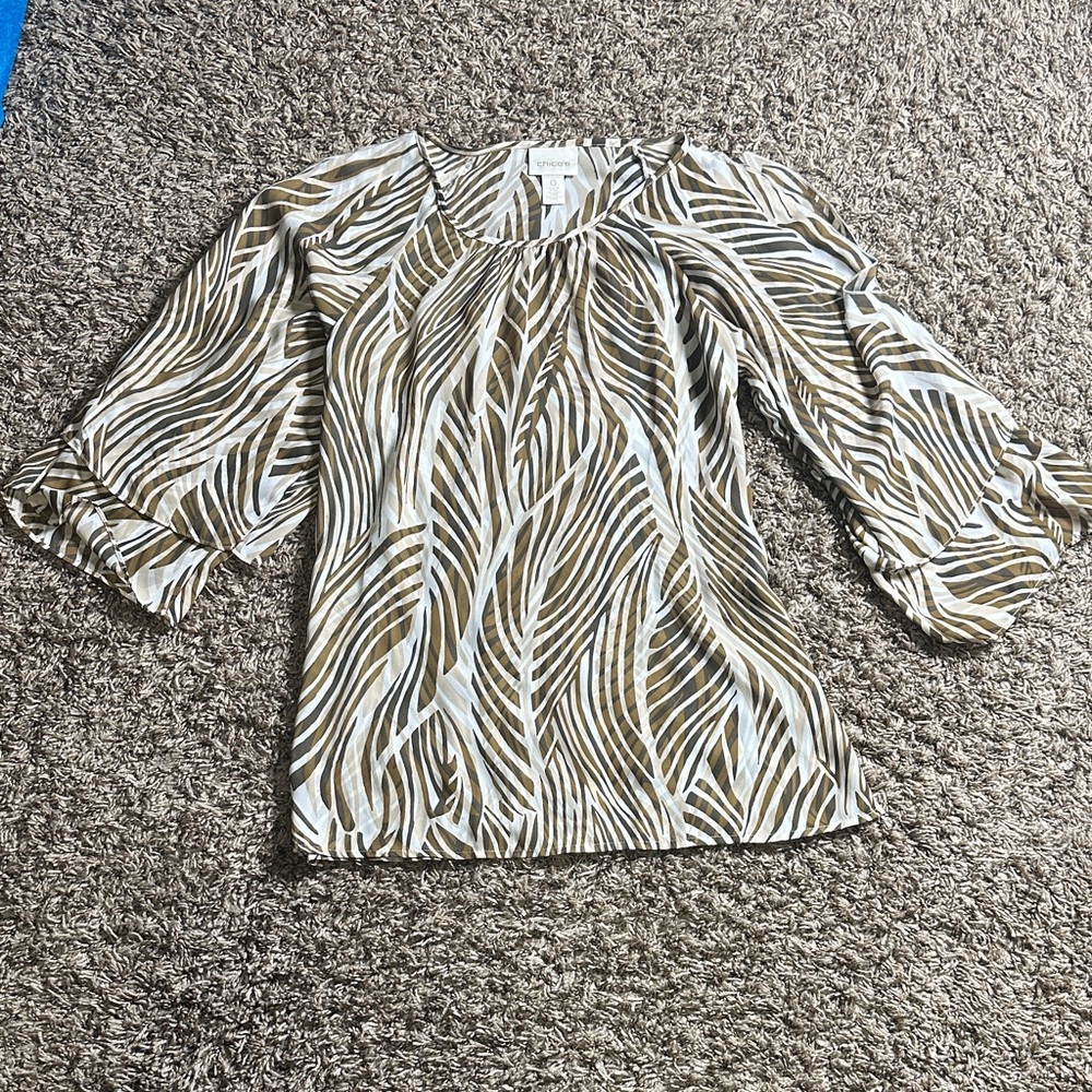 Chico's Brown and Cream Leaf Print Blouse Chico’s size chart in pics for size 0